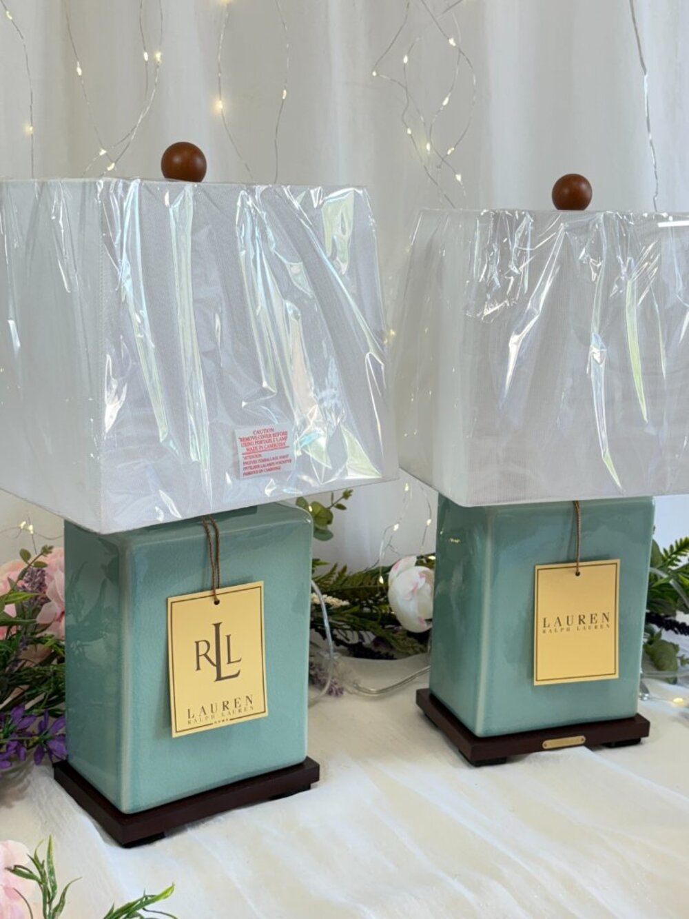 RALPH LAUREN HOME Turquoise Blue Crackle Glaze Ceramic Table Lamps 17x9x7 PAIR - Picture 10 of 14